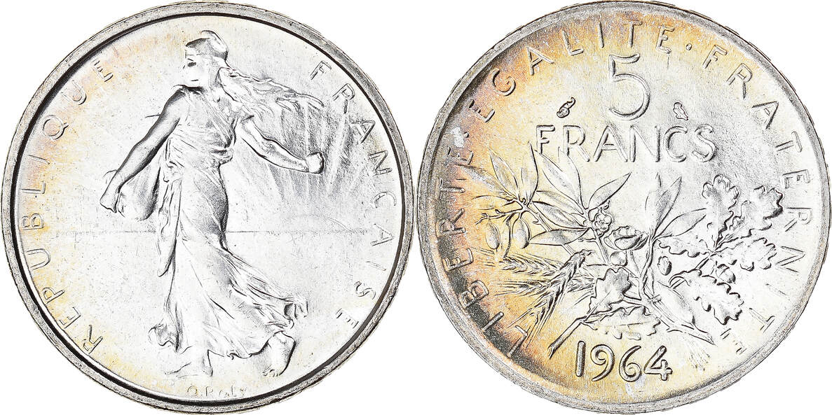 France 5 Francs 1964 Semeuse, Silver, KM:926, Gadoury:770 MS(63) | MA-Shops