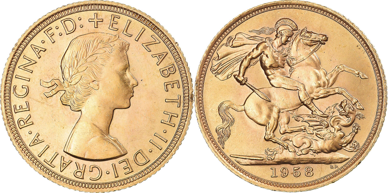 Great Britain Sovereign 1958 Coin, Elizabeth II, Gold, KM:908 AU(55-58 ...