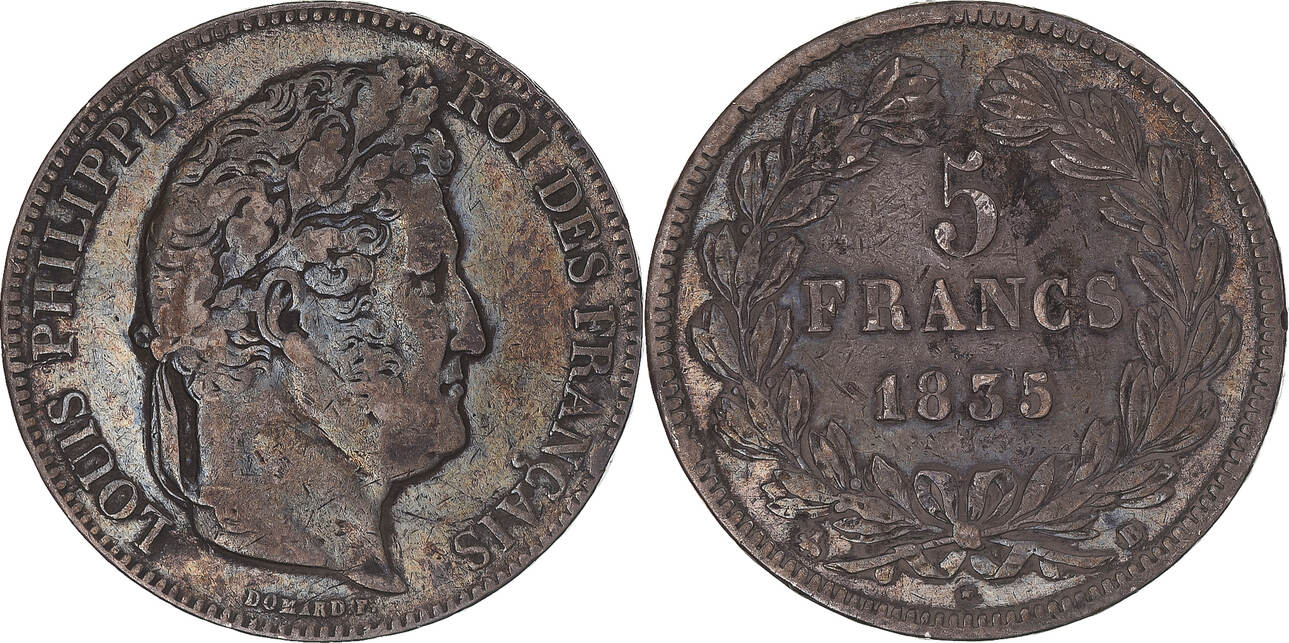 France 5 Francs 1835 B Coin, Louis-Philippe, Rouen, Silver VF(30-35 ...