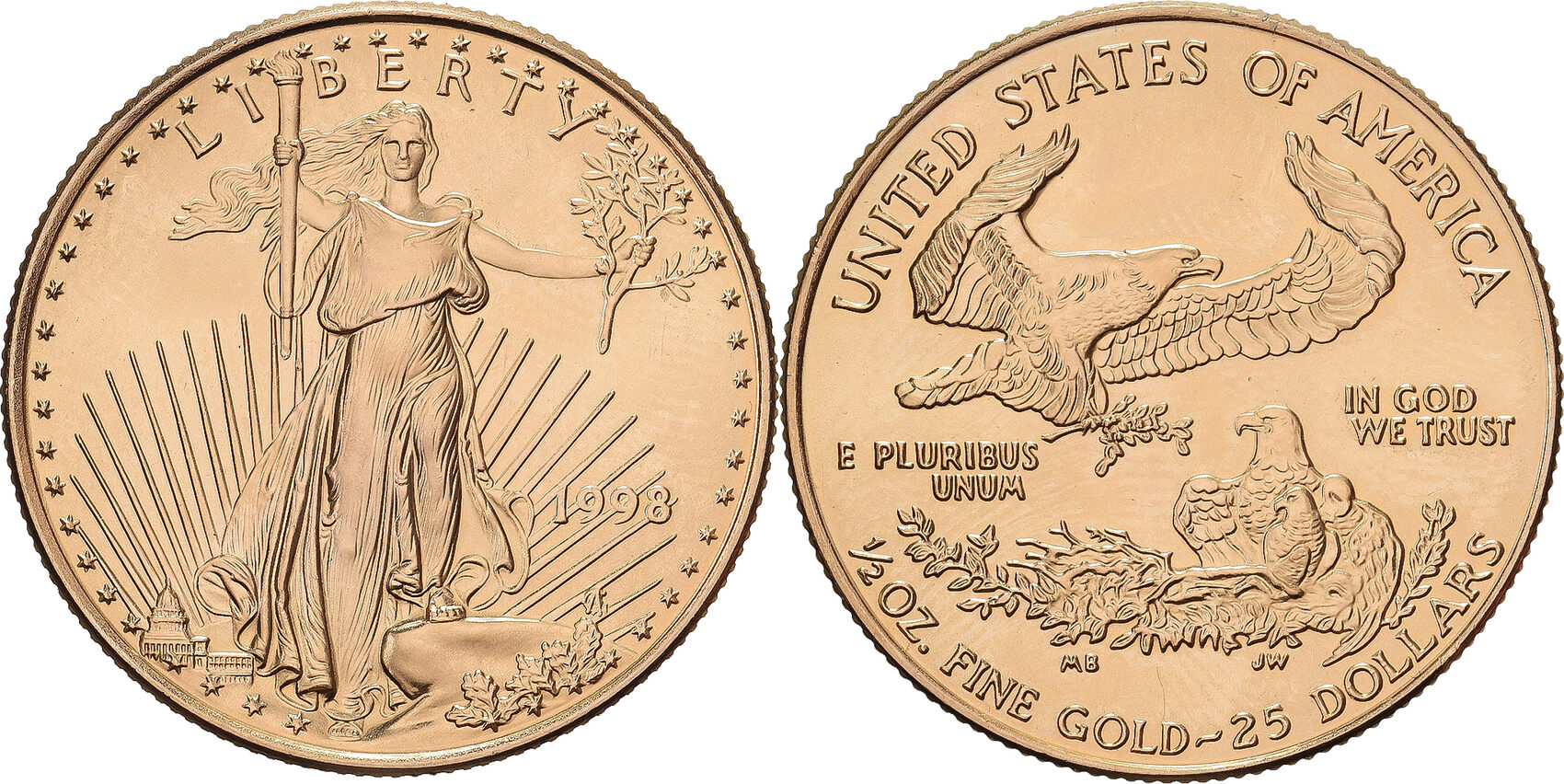 United States $25 1999 Philadelphia American Eagle, Philadelphia, 1/2 Oz,  Gold MS(63) | MA-Shops