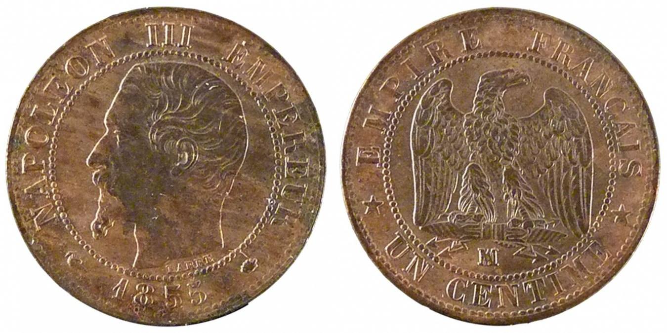 10 Centimes 1855 B France Coin, Napoleon III, Napoléon III 