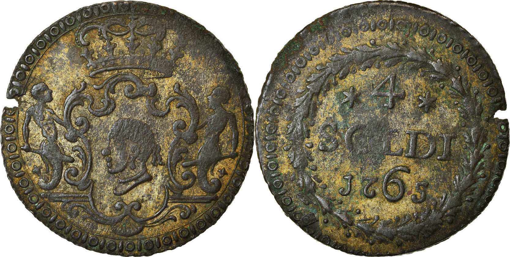 Italian States 4 Soldi 1765 Murato Coin, Corsica, General Pasquale 