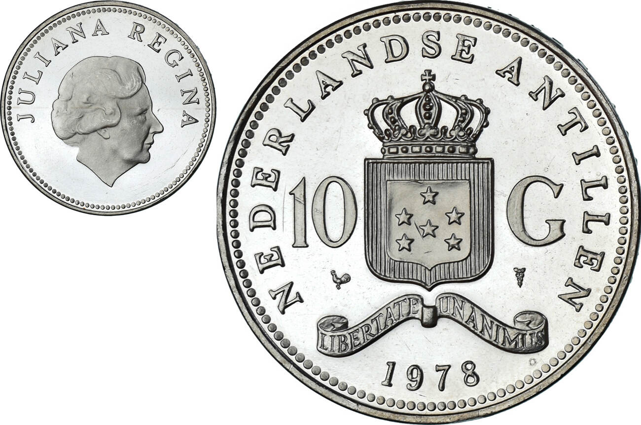 Netherlands Antilles 10 Gulden 1978 Coin, Juliana Bank of Netherlands  AU(55-58) | MA-Shops