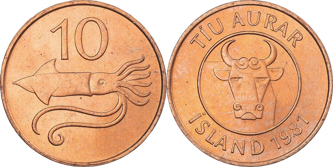 Iceland 10 Aurar 1981 Coin Bronze KM 25 AU 55 58