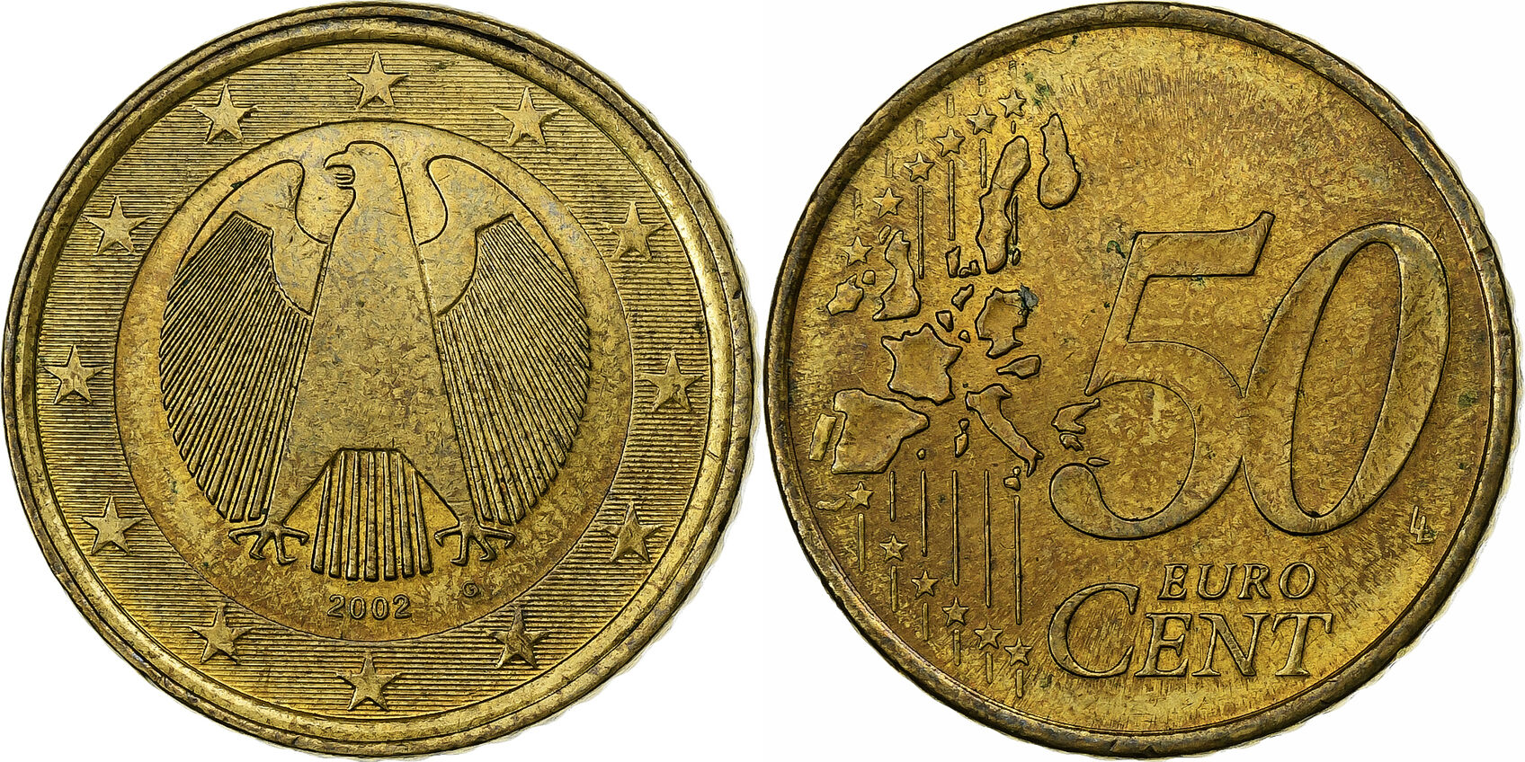 GERMANY - FEDERAL REPUBLIC 50 Euro Cent 2002 A error mule / hybrid 1 euro  observe MS(60-62) | MA-Shops
