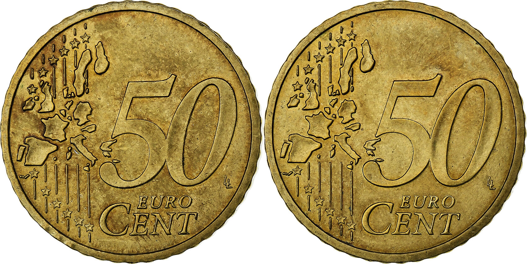 European Union 50 Euro Cent error double reverse side, Brass MS(63) |  MA-Shops