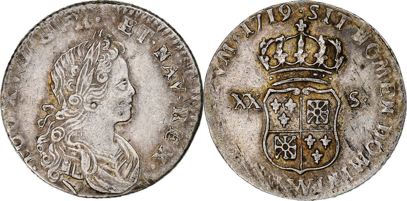 France 1/6 Écu (XX-S) de France-Navarre 1719 Lille Louis XV, Lille, Silver  AU(50-53) | MA-Shops