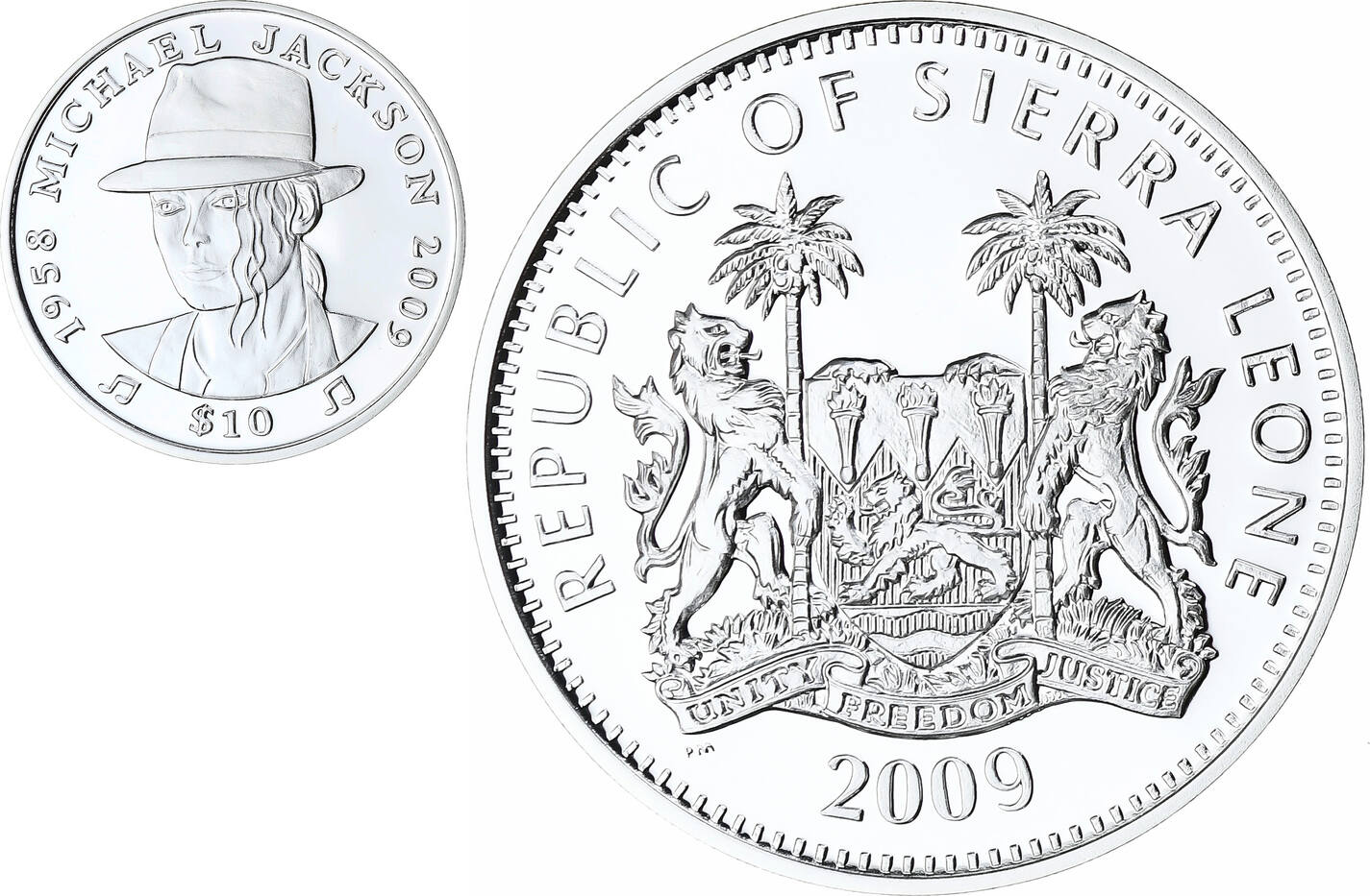 Sierra Leone 10 Dollars 2009 Mickael Jackson Proof Silver MS 65 70 sierra-leone-10-dollars-2009-mickael-jackson-proof-silver-ms-65-70