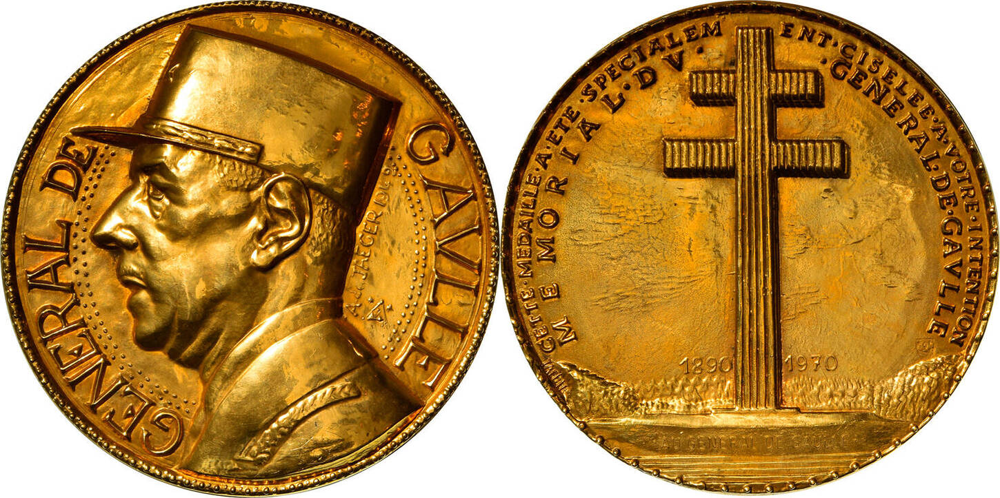 Grande Médaille Commémorative Général De Gaulle - Bronze Doré 1970
