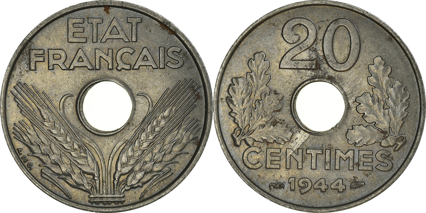 French 20. Монеты Ирон. 1941 1944 Монета. Румынская валюта 1944 монета. Etat Francais перевод.