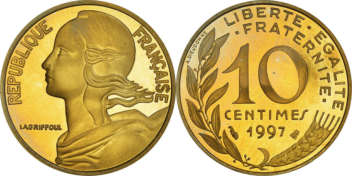 France 10 Centimes 1997 Paris Coin, Marianne, Paris, Proof MS(65-70