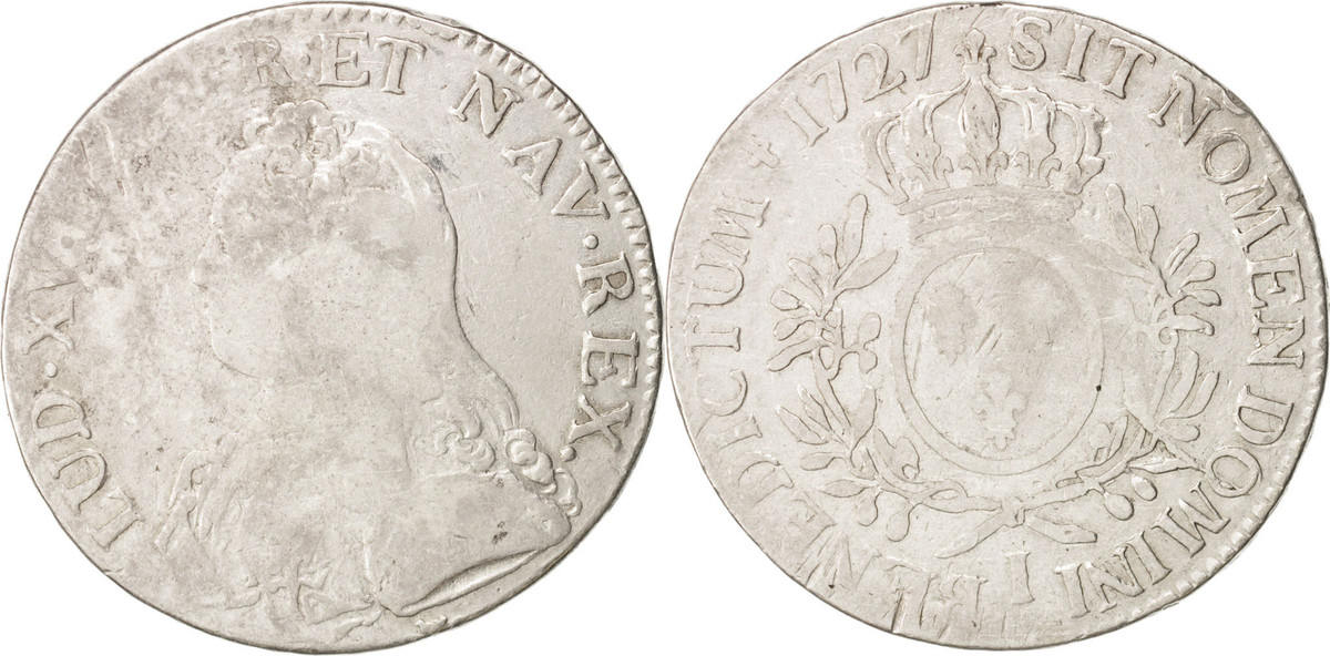 France Ecu 1727 I Coin, Louis XV, Écu aux branches d'olivier, Limoges F