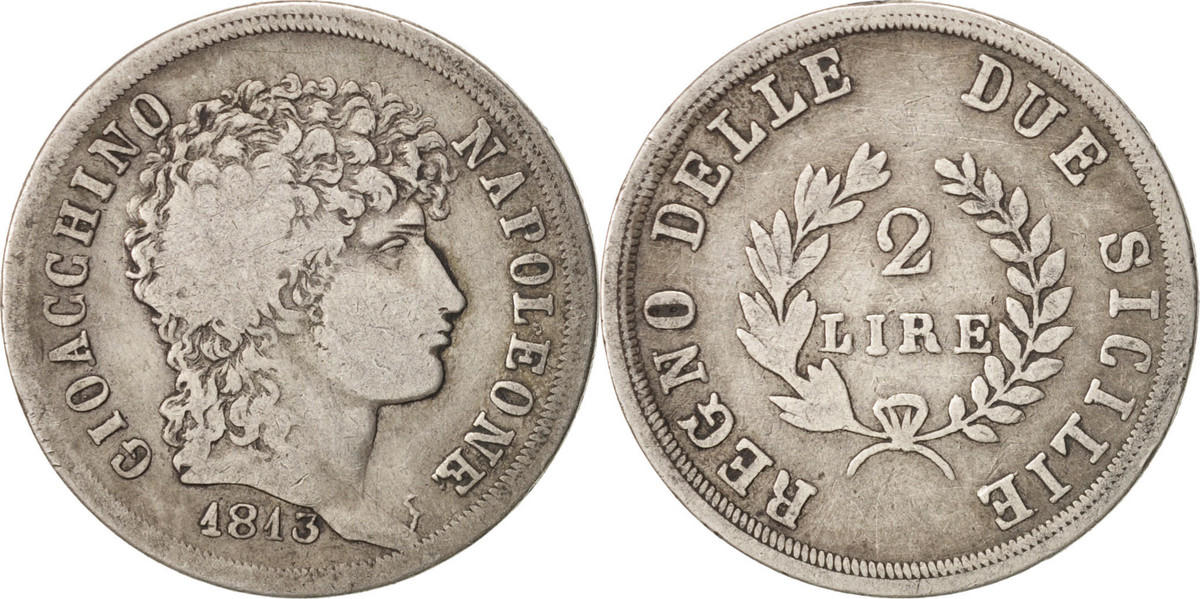 ITALIAN STATES 2 Lire 1813 Coin, NAPLES, Joachim Murat, Silver VF(2025