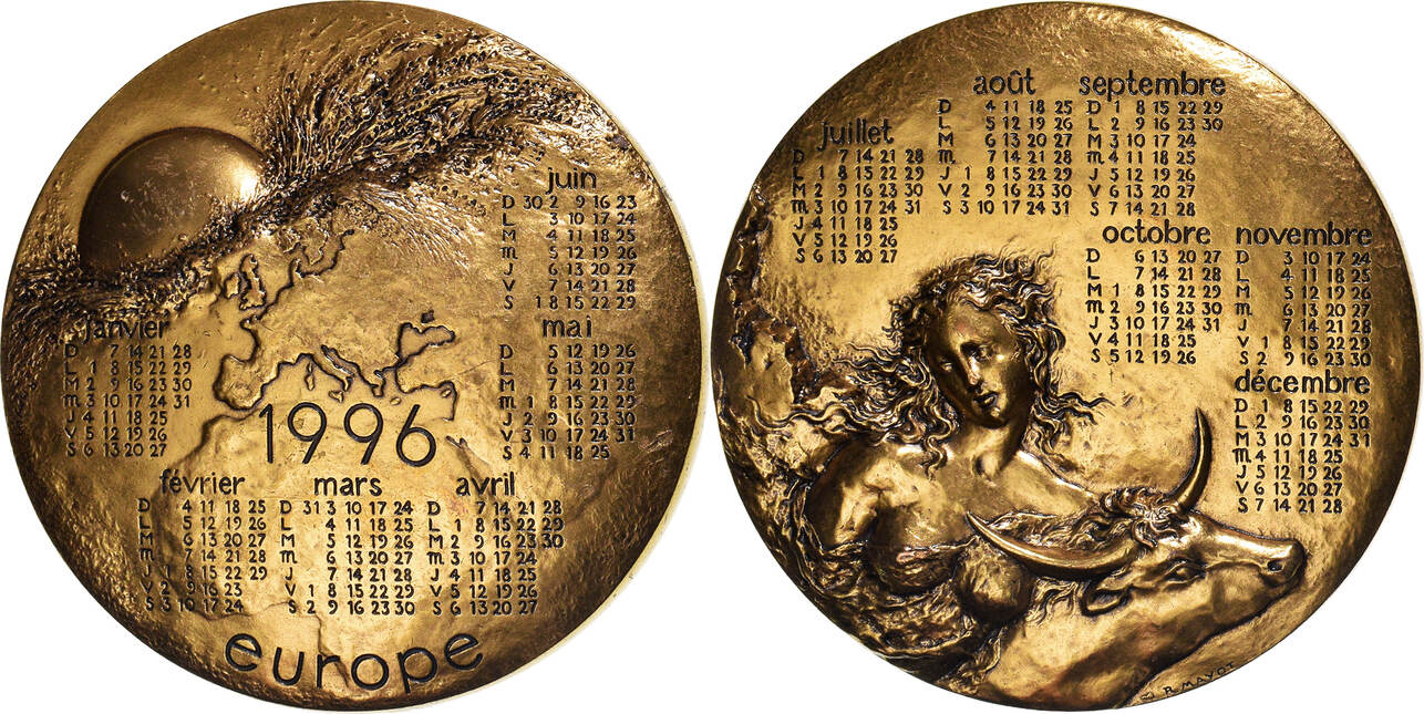 France Medal 1996 Calendrier, Femme nue et Taureau, Europe, Mayot MS(63