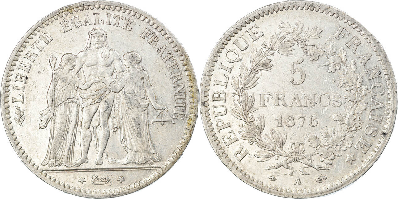 France 5 Francs 1876 A Coin Hercule Paris Silver Km8201 Au50 53