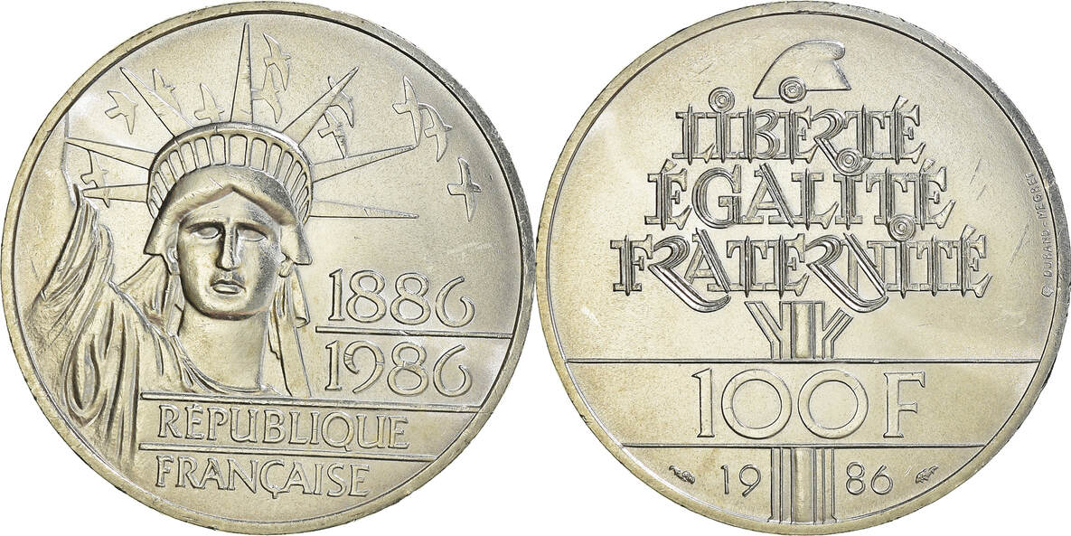 100 france. Liberty монета 1986. Монета 100 1986. Liberty монета 1995 р. Платиновая монета статуя свободы.