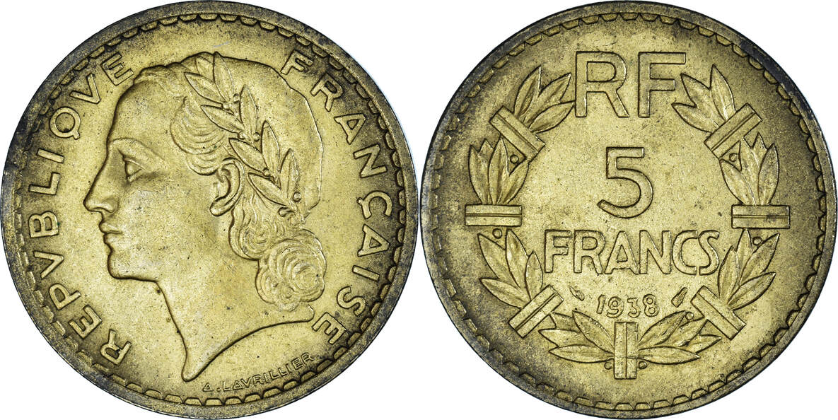 5 Francs Lavrillier 1938 Bronze-Alu - Pièce De Monnaie TB
