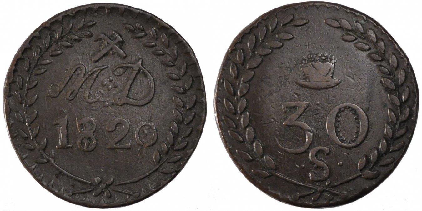 French 30. Франция монета бронза 30 мм. Fr1820.