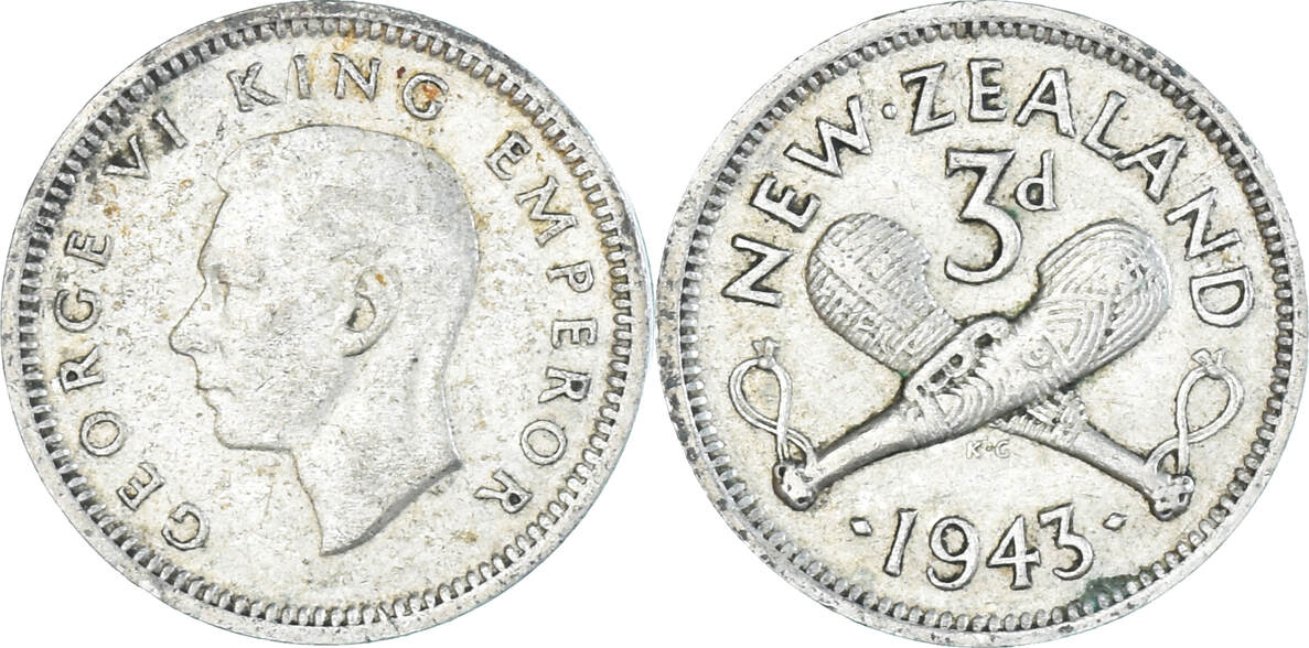 New Zealand 3 Pence 1943 British Royal Mint Coin George VI British new-zealand-3-pence-1943-british-royal-mint-coin-george-vi-british