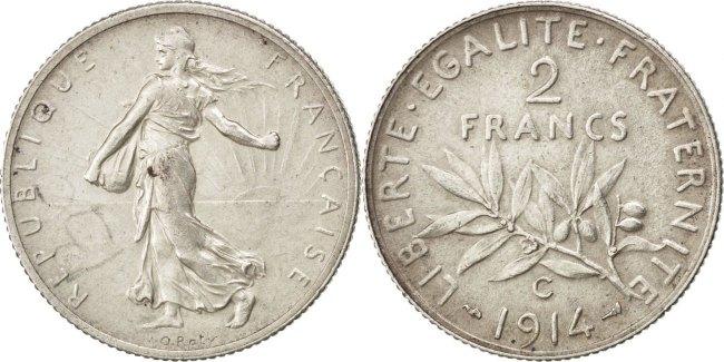 PIECE 2 FRANCS 1914 C SEMEUSE EN ARGENT FRANCE - REF11393J