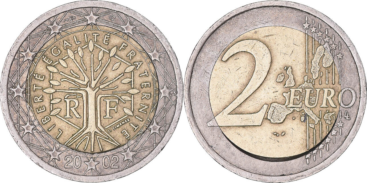 France 2 Euro 2002 Paris Paris, Fautée, Bi-Metallic, KM:1289 EF(40-45)  Русские монеты из драгоценных