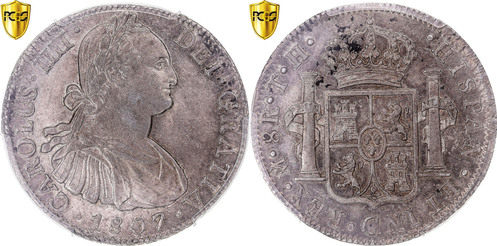 8 Reales 1807 Mexico City Coin, Charles IV, Mexico City, PCGS, AU58 AU