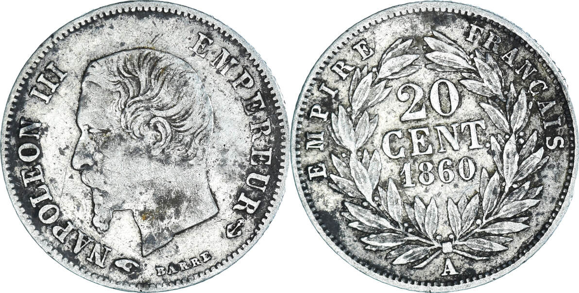 France 20 Centimes 1860 A Coin, Napoleon III, Napoléon III, Paris EF(40 ...