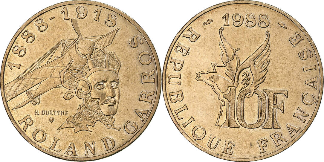 France 10 Francs 1988 Coin, Roland Garros, Tranche B AU(50-53) | MA-Shops