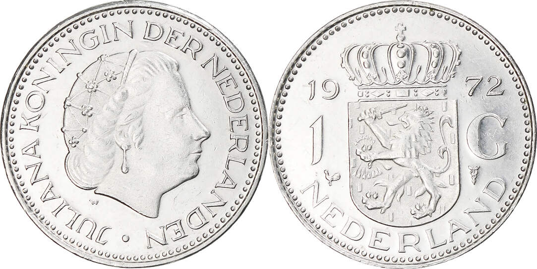 Netherlands Gulden 1972 Coin, Juliana, Nickel, KM:184a AU(50-53) | MA-Shops