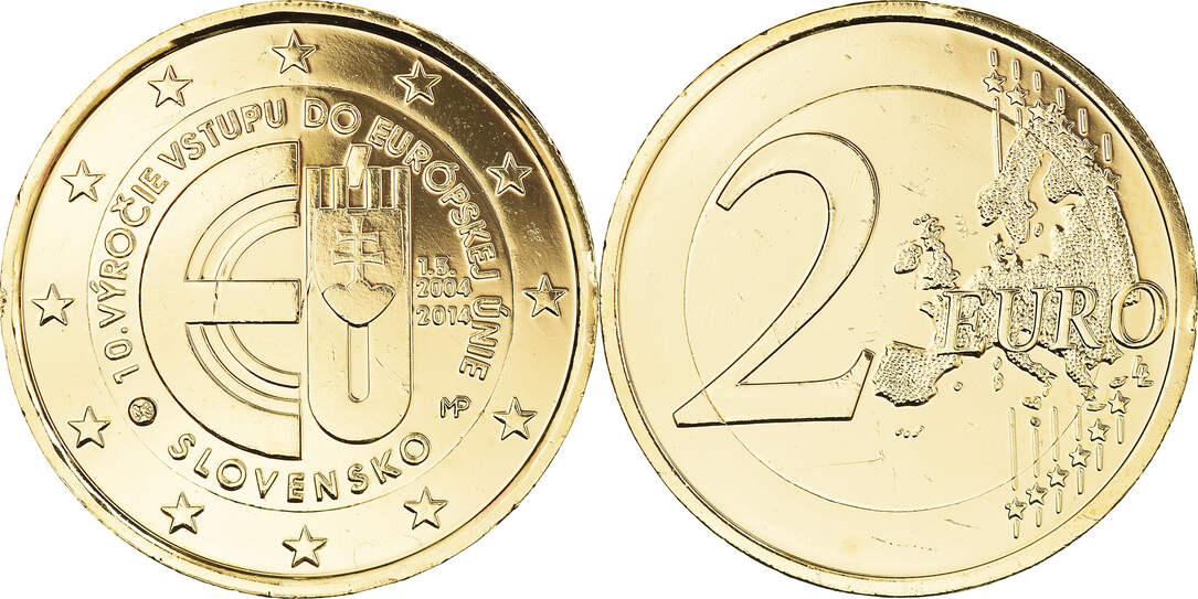 Slovakia 2 Euro 2014 10ème anniversaire de l adhesion à l' UE, gold ...