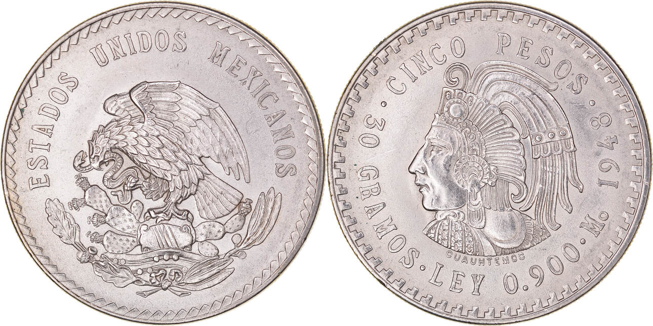 5 Pesos 1948 Mexico City Coin, Mexico City, Silver, KM465 MS(6062