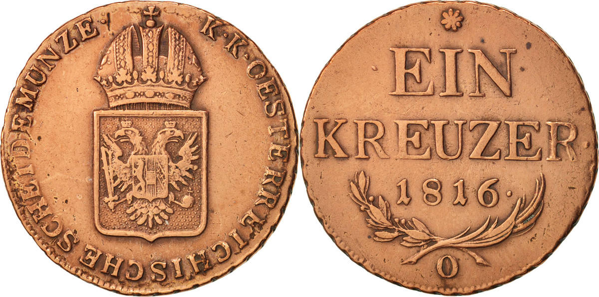 コン  Austria Kreuzer 1816 O Coin, Franz II (I), Copper, KM:2113 AU(50