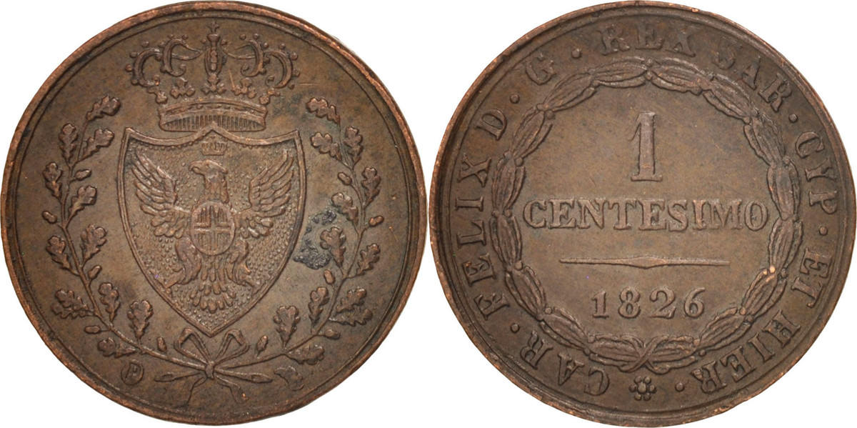 ITALIAN STATES Centesimo 1826 Genoa Coin, SARDINIA, Carlo Felice, Genoa ...