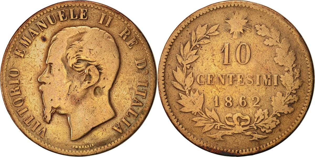 30-35 coin vittorio emanuele ii italy 1862 copper centesimo vf naples