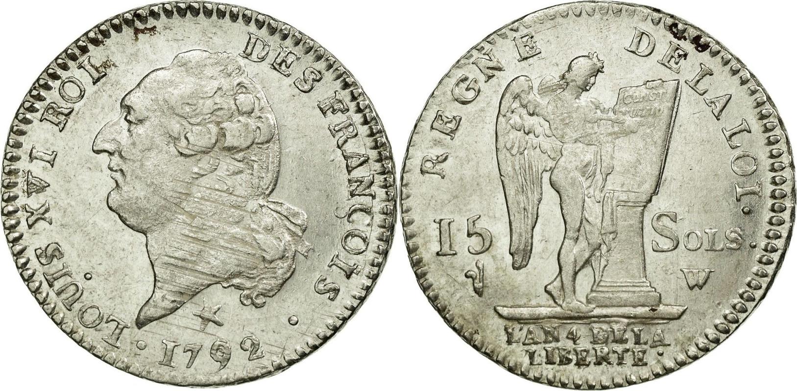 French 30. Франция экю 1636. 1 Лиард 1774 Франция w. 1 Доллар 1795. Франция 1 соль 1791 (a).