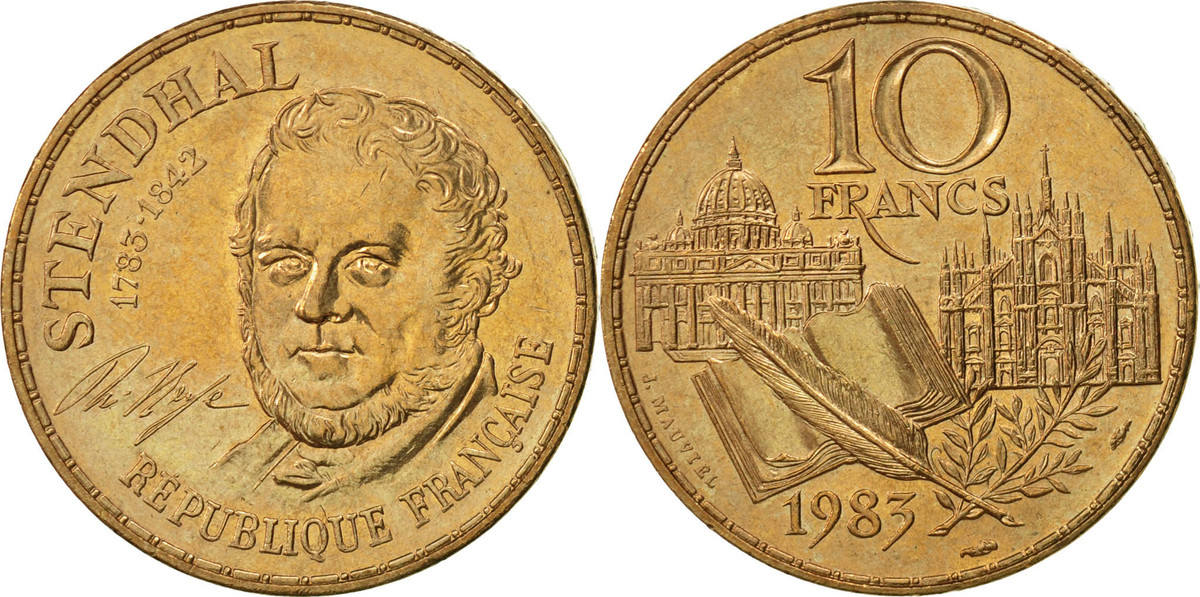 France 10 Francs 1983 Paris Coin, Stendhal, Paris, Nickel-Bronze, KM ...