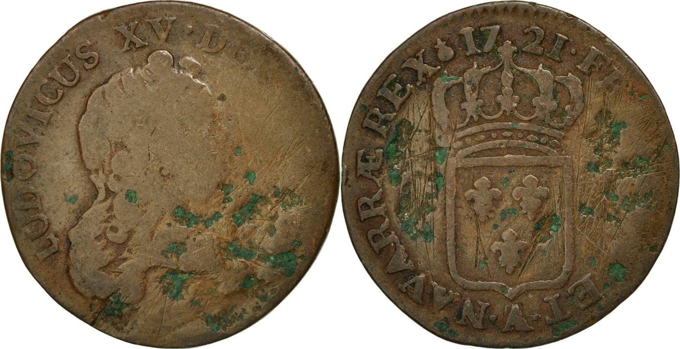 France 1/2 Sol 1721 A Coin, Louis XV, Demi sol au buste enfantin