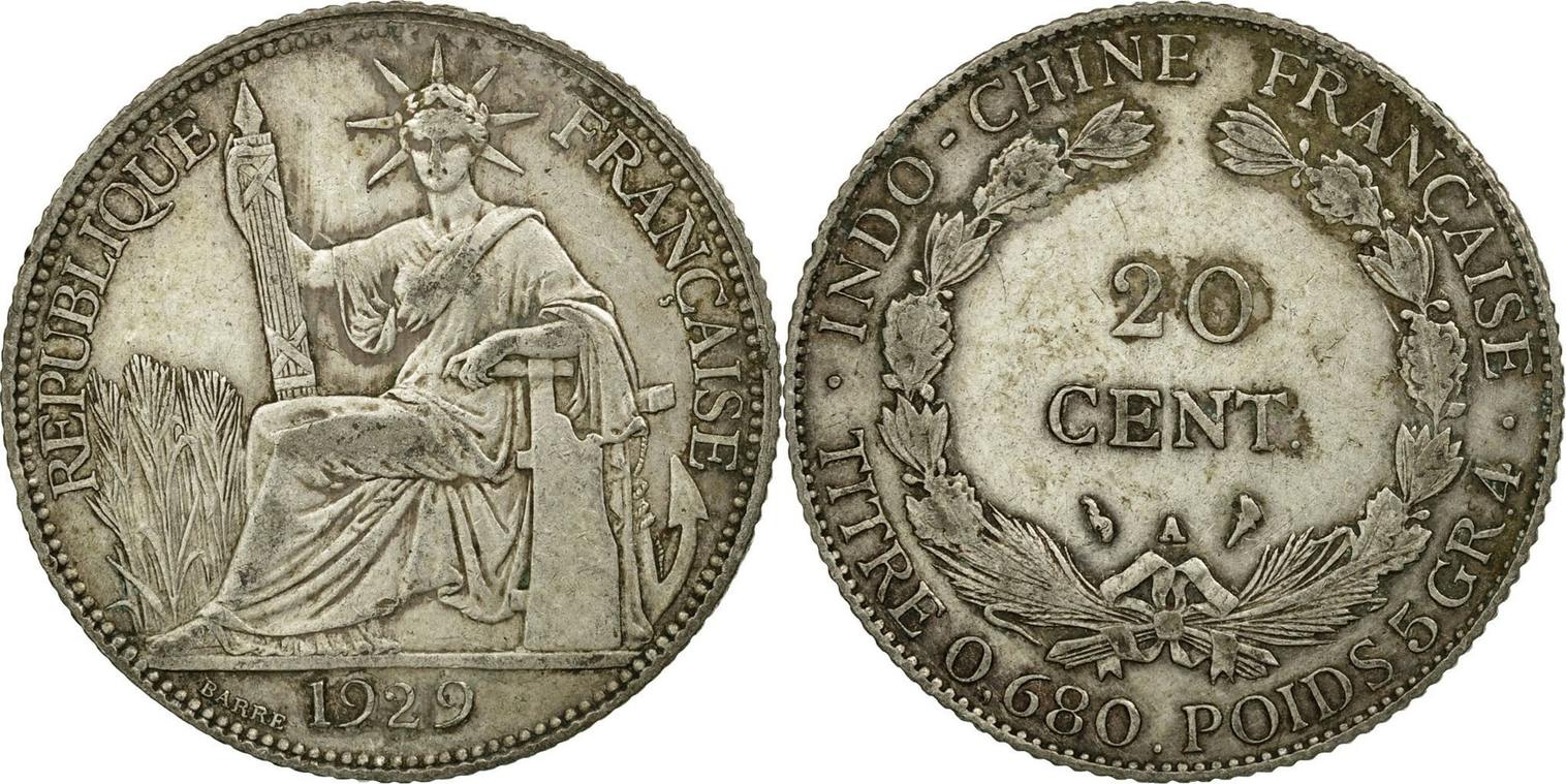 French Indochina 20 Cents 1929 A Coin, FRENCH INDO-CHINA, Paris
