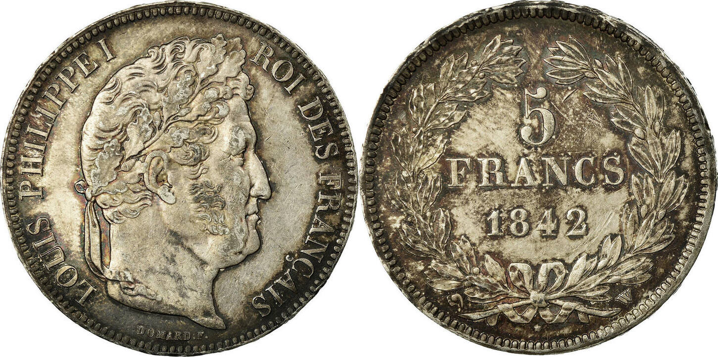 France 5 Francs 1842 W Coin, Louis-Philippe, Lille, Silver AU(50-53) |  MA-Shops