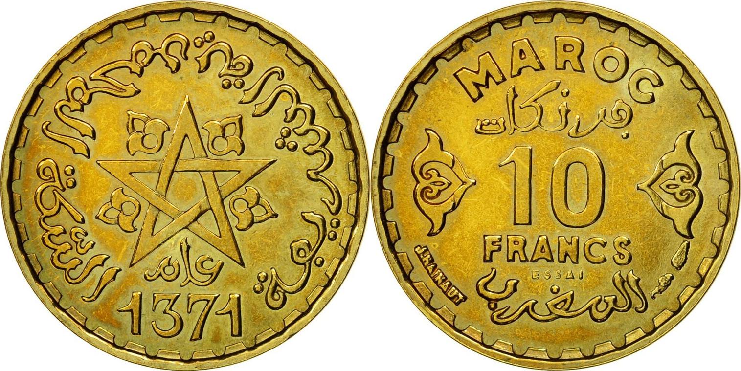 Moroccan 10 Francs 1952 Coin y49 