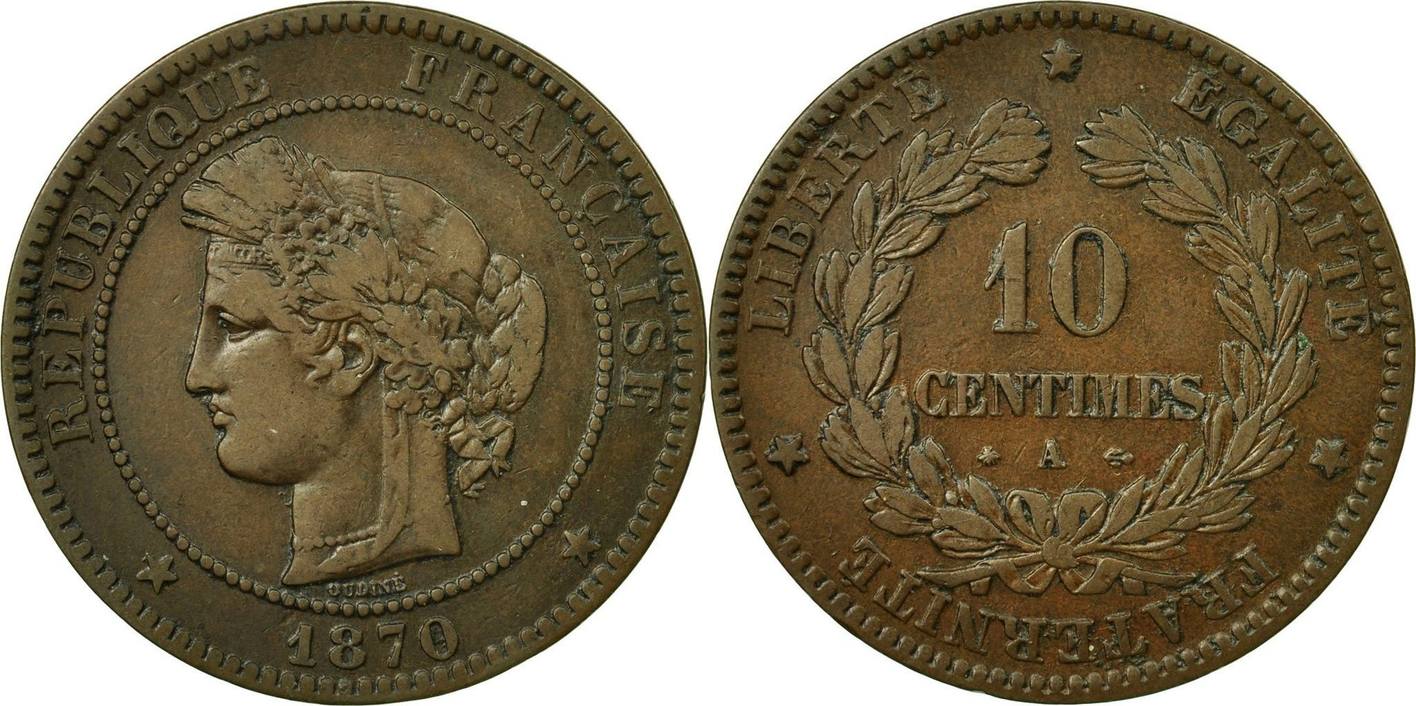 France 10 Centimes 1870 A Coin, Cérès, Paris, Bronze, KM:815.1 VF(30-35 ...