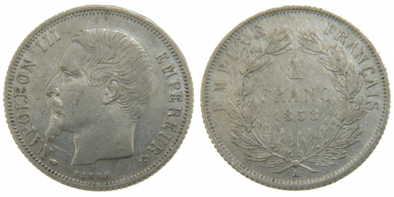 France Franc 1858 A Coin, Napoleon III, Napoléon III, Paris AU(50-53 ...