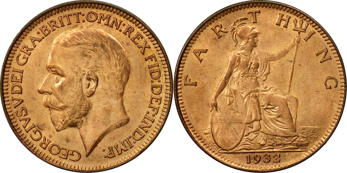 Great Britain 1932-1/2 Penny Bronze Coin George V Britannia seated 