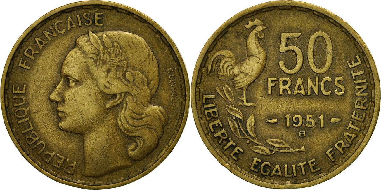 France 50 Francs 1951 B Coin Guiraud Beaumont Le Roger EF 40