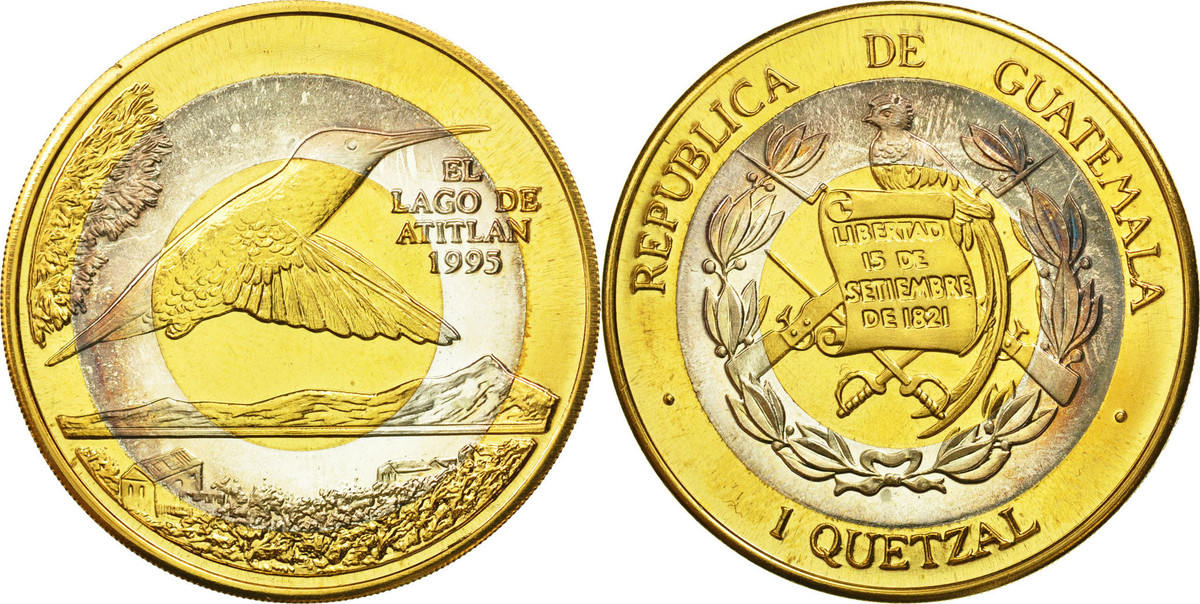 Guatemala Quetzal 1995 Tower Coin Tower Tri Metallic KM 1c.1 MS