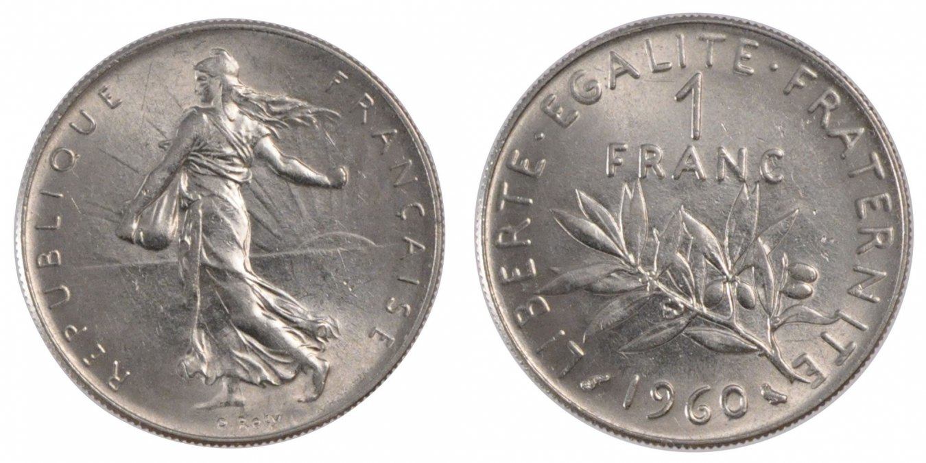 Franc 1960 Paris France Coin Semeuse Nickel Km 925 1 Ms 60 Franc 1960 Paris France Coin Semeuse Nickel Km 925 1 Ms 60 62