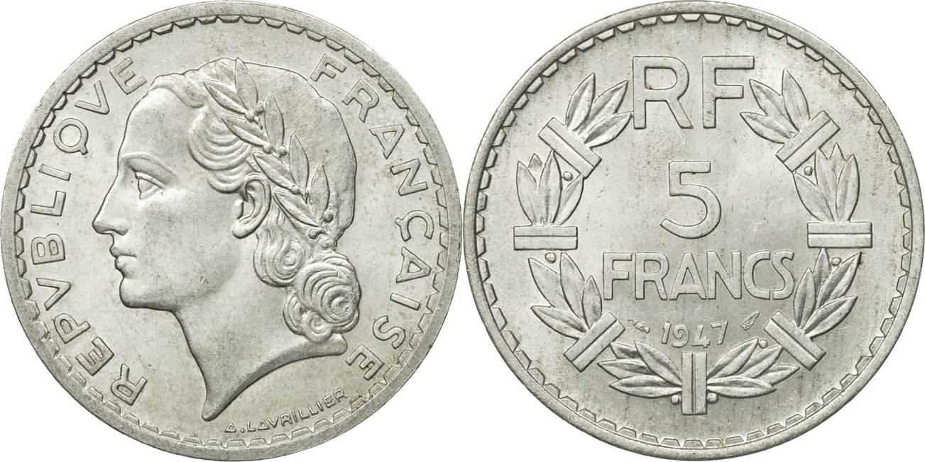 France 5 Francs 1947 Paris Coin Lavrillier Paris Aluminum Km888b1