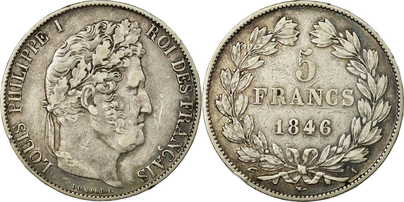 France 5 Francs 1846 A Coin, Louis-Philippe, Paris, Silver, KM:749.1 EF