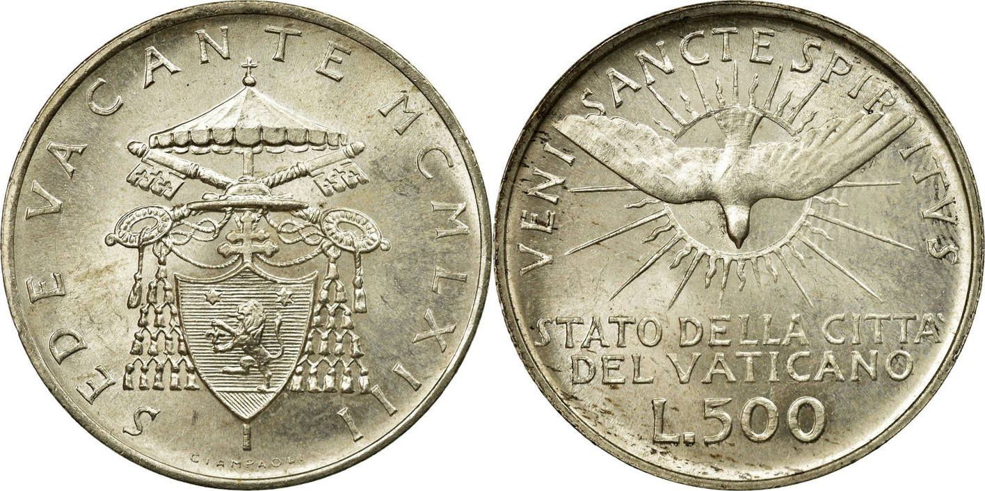 elf Vatican City 500 Lire 1963 Sede Vacante  Dove in folder 