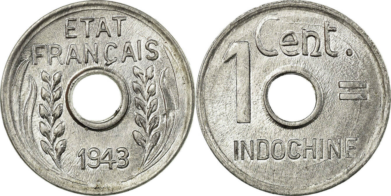 FRENCH INDO-CHINA Cent 1943 Coin, Aluminum, KM:26 MS(64) | MA-Shops